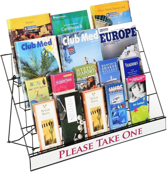 Displays2go Countertop Display Rack for Literature, 4 Open Tiers | Black Wire, Works with Magazines and Brochures, Each Level Holds up to (3) 8.5x11 Magazines, WRC4T2925 by Displays2go