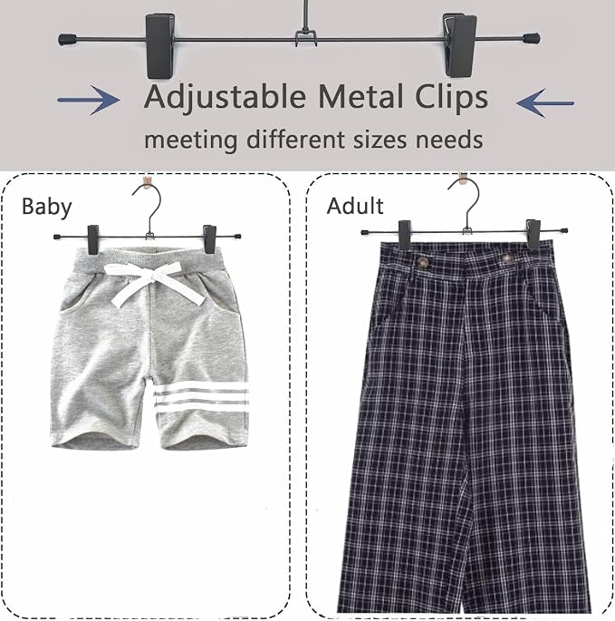 30 Pack Black Grey Metal Wire Pants Trousers Hangers for Pants Skirts Trousers with Clips - 13.8inch Heavy Duty Durable Clothes Hangers Organizer Space Saving 2 Adjustable Non Slip Clips - Image 3