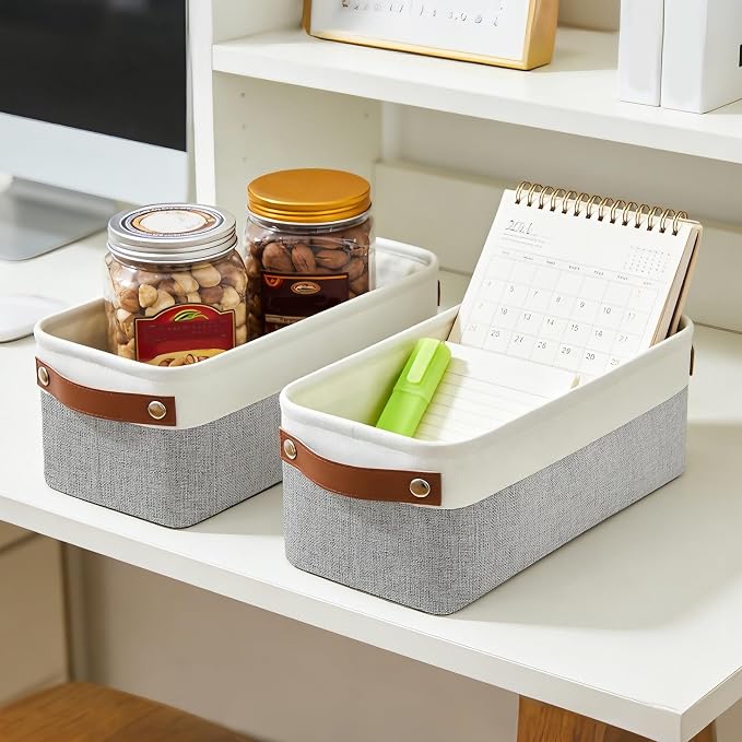 Small Fabric Storage Baskets, 15x6x5 inch Narrow Storage Bins 4-Pack Long Storage Basket for Organizing with Handles, Decorative Basket for Closets, Shelves, Toilet Paper, Grey - Image 8