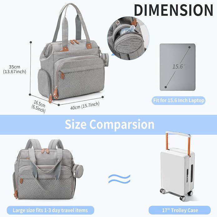 Diaper Bag with Changing Pad - Large Capacity Travel Diaper Bag Tote/Backpack for Mom and Dad - Image 2