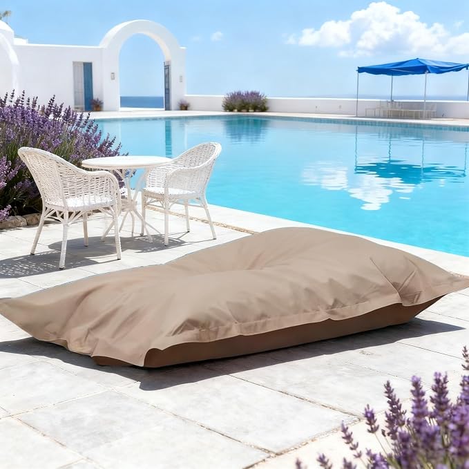 SXBCyan Waterproof Bean Bag Cover for Adults (No Filler) Soft Sofa Bed Oxford Lounge Chair Giant Beanbag Floor Seating Outdoor Stripes Pouf Couch for Poolside Beach Garden(Dark Sand) by SXBCyan