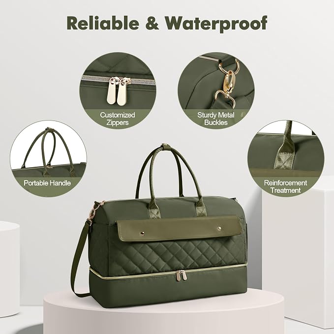 Travel Duffel Bag, Large Weekender Bag for Women with Shoe Compartment, Carry on Overnight with Toiletry Makeup Bag for Travel Gym Camping Hospital, Green - Image 6