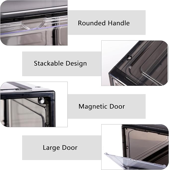 Attelite Large Shoe Boxes 8 Pack Drop Side Shoe Storage Containers Black | Stackable Shoe Box for Sneakers, Fit up to Men's Size 12, Tool-free Assembly, Thicken & Sturdy Plastic, Magnetic Door - Image 3