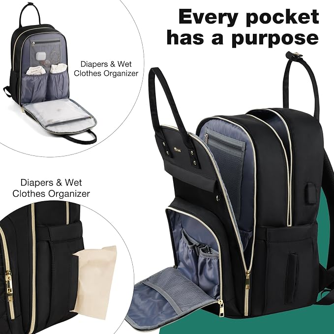 Diaper Backpack for Women Large Capacity with Insulated Pockets Diaper Bags For Baby Girl Boy Waterproof Baby Bags - Image 7
