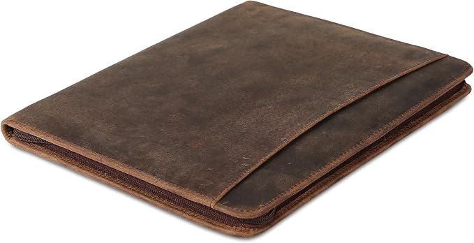 KomalC Leather Portfolio with Zipper Closure | Business Padfolio for Documents, Tablets & Accessories | Vintage Full-Grain Leather Organizer for Professionals - Image 2