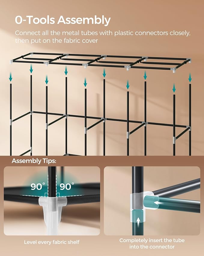 SONGMICS Portable Closet, Wardrobe Closet Organizer with Cover, 4 Hanging Rods and Shelves, 4 Side Pockets, 17.7 x 66.9 x 65.7 Inches, Large Capacity for Bedroom, Living Room, Ink Black URYG094B02 - Image 5