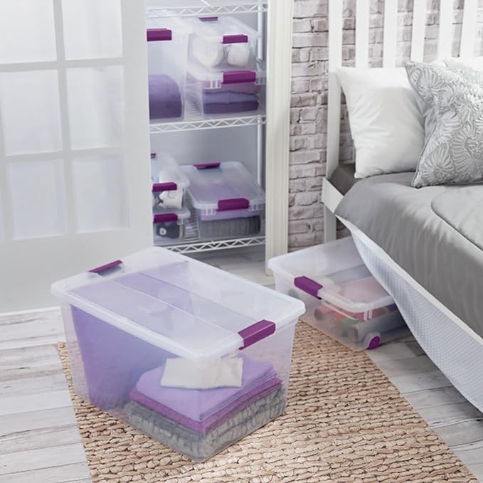 Sterilite ClearView Latch Boxes, Storage Bins with Lids, 66 Quart, 18-Pack | Clear Plastic Organizers with Color Accent Latches for Closet, Bedroom, Shelving Units, Dorm Room and Home Organization - Image 5