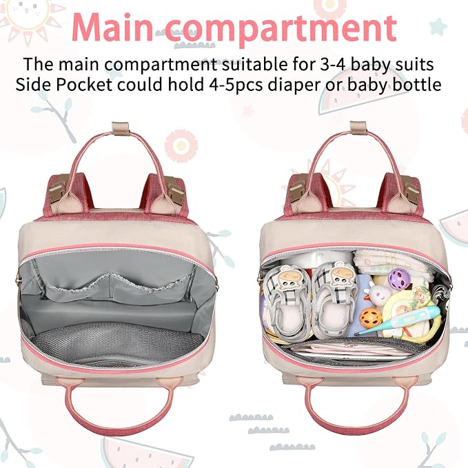 Legestori Diaper Bag Backpack, Baby Girl Diaper Bag, Large Diaper Bag Backpack Gift for Girls, Baby Diper Backpack for Travel with Insulated Pockets and Stroller Straps - Image 7