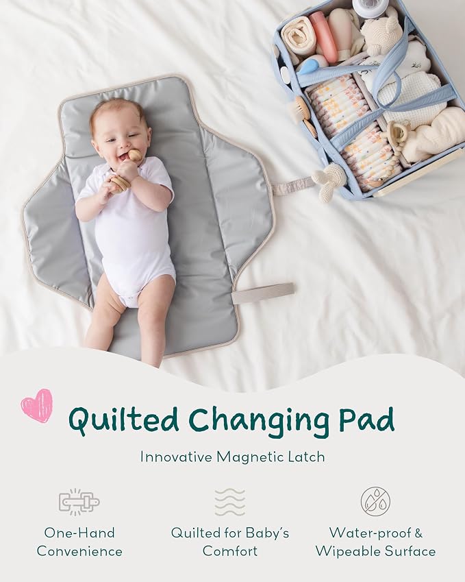 Quilted Diaper Caddy Organizer with Matching Changing Pad - Soft Sand - Image 6