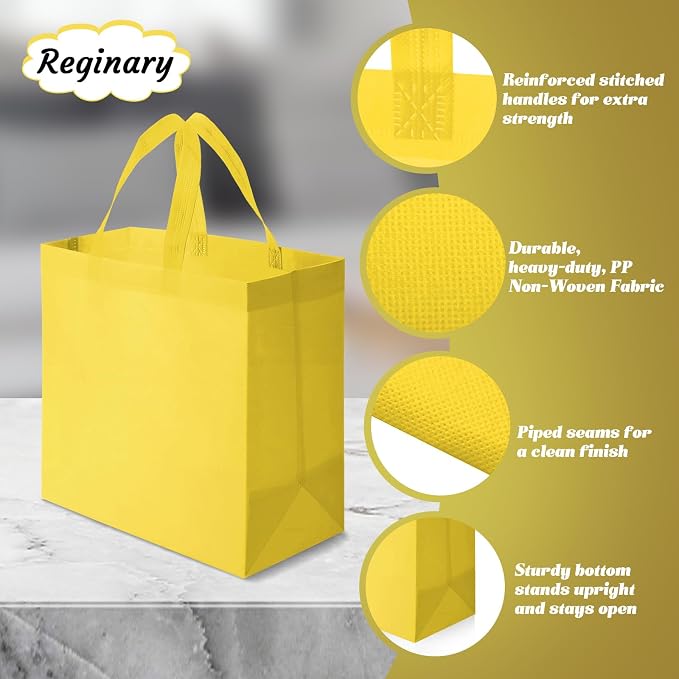 Reginary 100 PCS Non Woven Tote Bags Bulk,Yellow | Reusable Shopping Bags with Handles, Stores, Groceries Markets, Events Gift, Party Supplies - Image 5