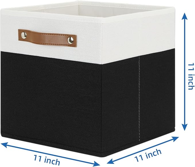 Temary 11 inch Cube Storage Bin 4 Pack Fabric Storage Cubes for Home, Fabric Storage Bin Storage Cube Bins with Leather Handles(White&Black) - Image 2