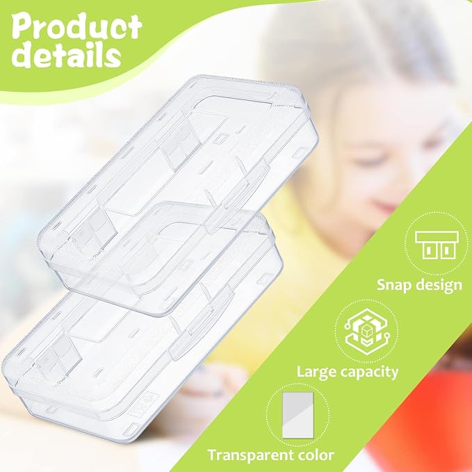 Outus 5 Pcs Plastic Pencil Box Large Crayon Maker Box with Snap Lid Plastic Pencil Case Office Supplies Organizer for Craft Painting Brush (Clear) - Image 4