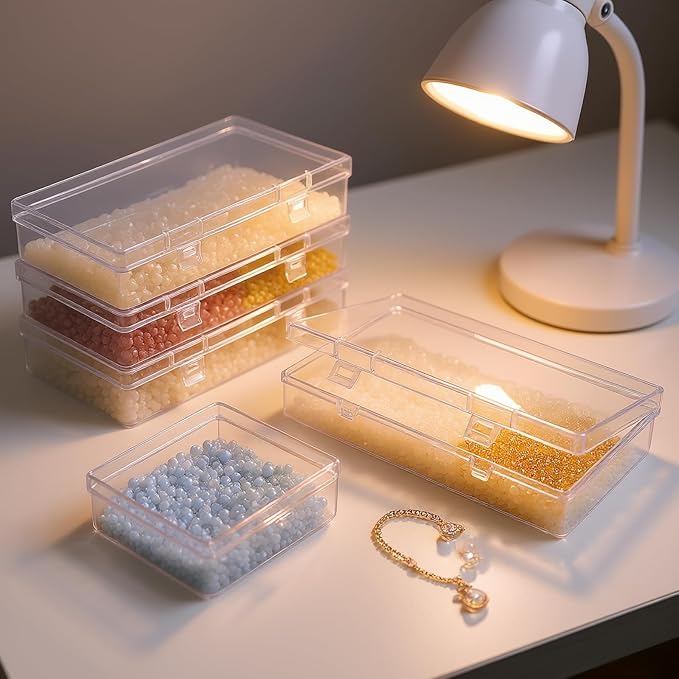 4 Pack Rectangular Clear Plastic Storage Containers 6.1x3.3x1.18 inch | Hinged Lid, For Beads and Small Craft Items - Image 4