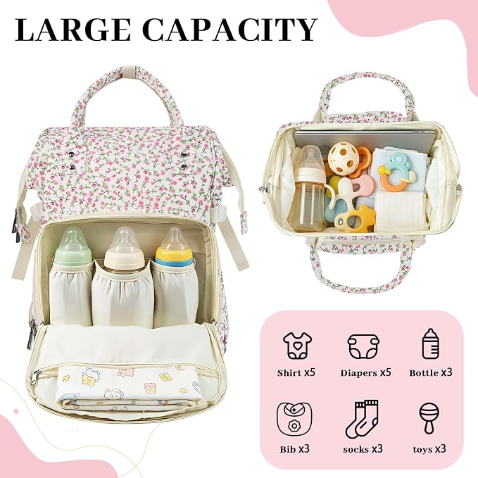 Diaper Bag Backpack,Baby Diaper Bag for Mom,Large Capacity Travel Nappy Bag | Boys Girls with Stroller Straps - Image 2