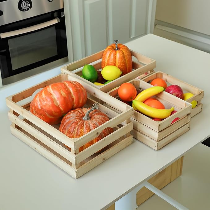 Large Wooden Crates Unfinished Set of 4 Storage Crates, Decorative Wood Storage Crate for Display Rustic, Nesting Wooden Container Boxes Made from 100% Wood - Image 4