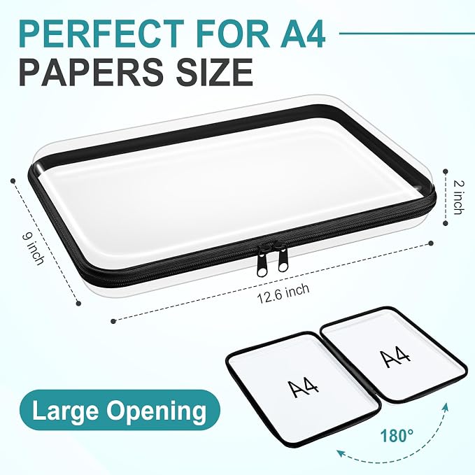 Sanwuta 6 Clear Hard Zipper Case,Black,12.6 X 9 X 2 Inch | Pencil Case Pouches ,Makeup Bag,Plastic Toiletry Diaper Bag ,Travel Toy Storage,Waterproof Organizer Bins - Image 2