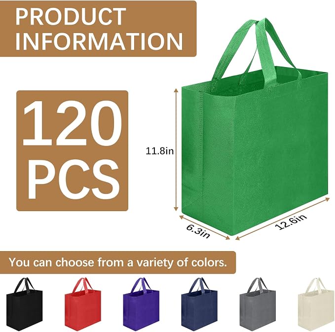 Reusable Grocery Bags 12.6 * 6.3 * 11.8 in - Non Woven Totes Bag with Reinforced Handles, Shopping Bags Bulk - Image 2