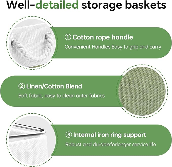 ECDYQXVU 13x13x13 Inch Storage Cube Bins Foldable Organizer Baskets 6 Pack | Soft Cotton Handles, Premium EVA Fabric, Hard Cardboard Bottom, Sturdy Metal Rim, Closet Shelf, Living Room, Bedroom, Laundry - Image 7