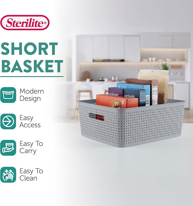 Sterilite 18 Pack Plastic Storage Bin Organization Containers, Short Baskets, Cement - Image 2