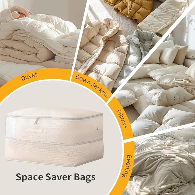 DIMJ Comforter Storage Bag 4 Pack - Blanket Storage Organizer Compression Bags, Large Capacity Ultra Space Saving Self Compression Organize for Bedding, Pillow, Duvet, Sheet Storage with Zipper Window - Image 8