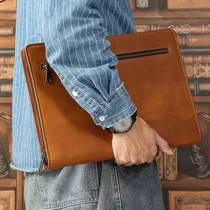 Zippered Padfolio Organizer, Leather Planner Binder, 12.9 Inch Portfolio Folder for Documents, Letter Size Business Card Tablet Document Holder for Men&Women, Brown - Image 7