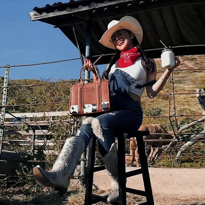 Montana West × Wrangler Tote Bag for Women Western Cow Print Purse Designer Top Handle Handbags - Image 2