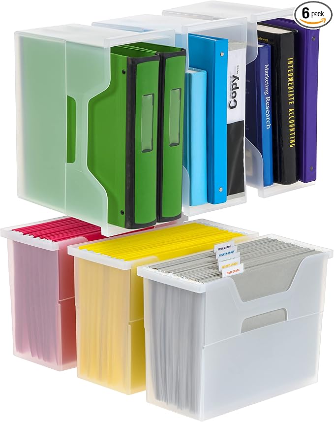 IRIS USA 6-Pack Medium Desktop File Box with Open Lid, Clear | Organize classroom papers, lesson plans and supplies with portable storage for teachers, schools and educators by IRISUSA