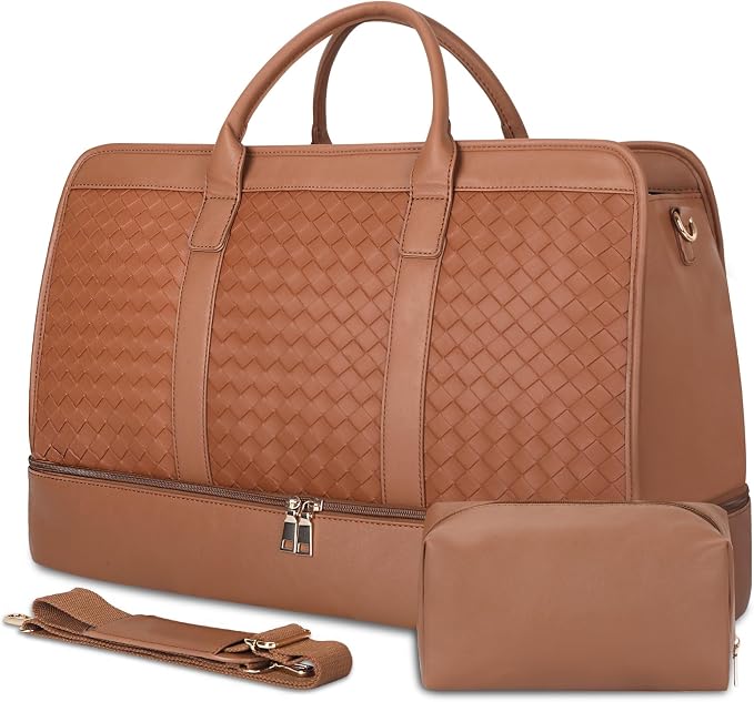 Travel Duffle Bag for Men Women, PU Leather Duffel Bag for Traveling, Large Carry on Weekender Overnight Bag with Shoe Compartment, Perfect for Travel/Daily Use by BOLOSTA