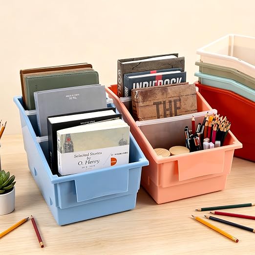 gisgfim 6 Pack Picture Book Bin with Dividers Classroom Library Book Bin Small Plastic Books Holders with Labels for Classroom Library Magazines Storage Organizer 13.5 x 8.75 x 7.75 in(Boho) - Image 4