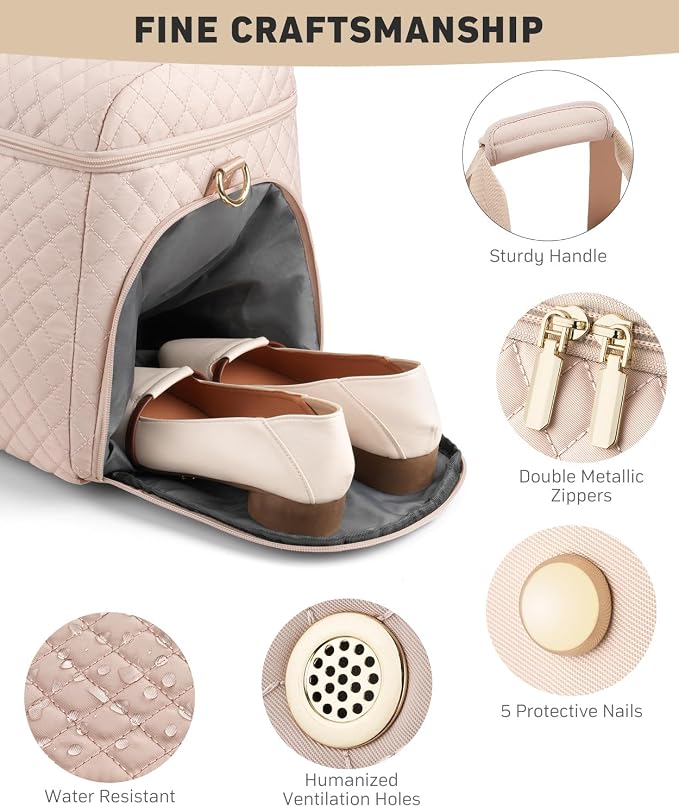 Weekender Bags for Women, Wide Open Large Travel Duffle Bag with Shoe Compartment, Overnight Carry on Bag Personal Item Travel Bag with Wet Pocket (Nude) - Image 5