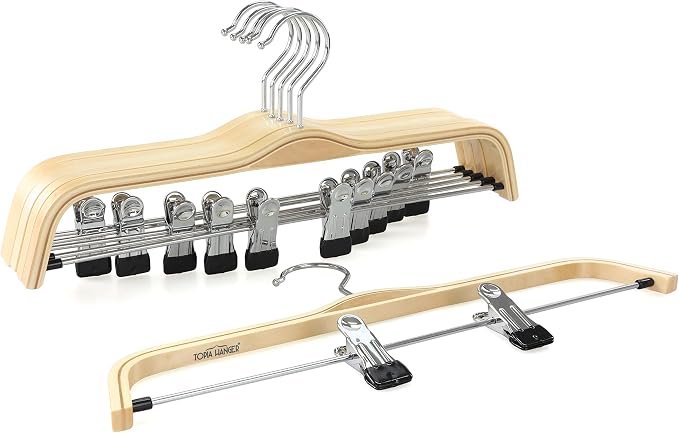 TOPIA HANGER Wooden Pants Hangers,Slim Natural Wood Skirt Hangers with Anti-Rust Hook and Adjustable Metal Clips, Perfect for Skirts, Pants, Slacks-10 Pack-CT17N - Image 6