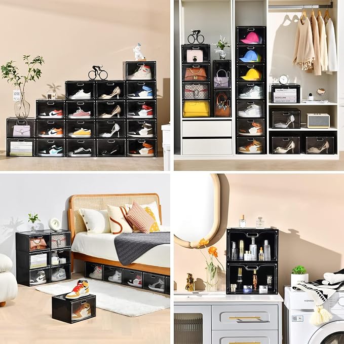 8 Pack Drop Side Shoe Boxes, Large Stackable Shoe Storage, Thick Plastic | Sneaker Storage with Magnetic Door, Shoe Organizer for Closet, Sturdy Shoe Containers, Sneaker display Case Fit up to Size 13 - Image 5