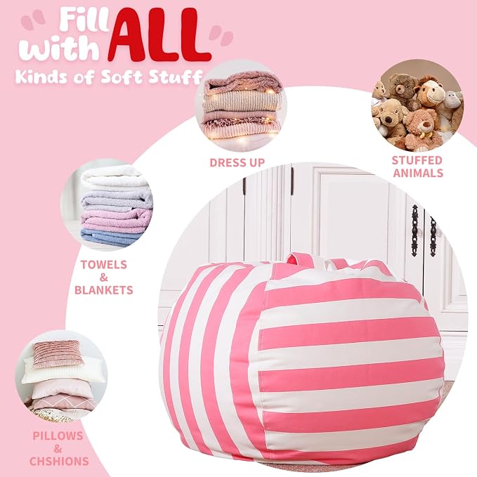 WEKAPO Stuffed Animal Storage Bean Bag Chair Cover for Kids | Stuffable Zipper Beanbag for Organizing Children Plush Toys Large Premium Cotton Canvas (Pink, X-Large) - Image 5