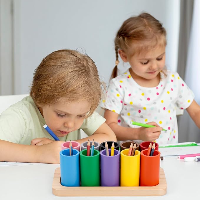 Wooden Colored Pencil Holder, Crayon Storage Organizer | with 10 Movable Compartments Pen Cups Holder for Kids Desk Office Home School Supply - Image 6