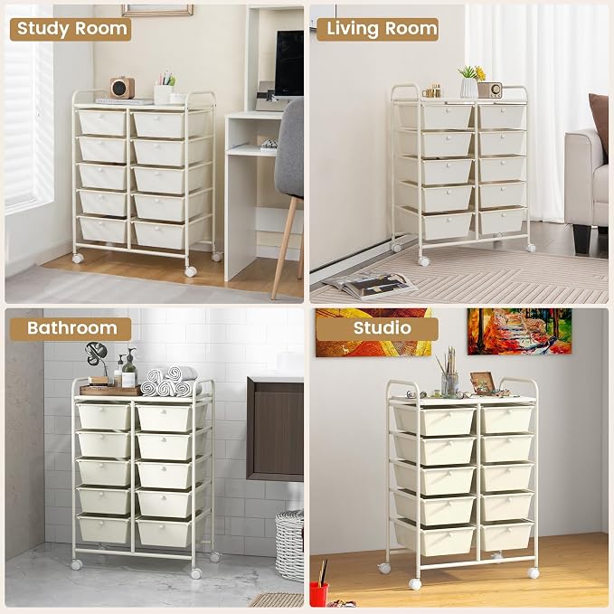 Moccha Rolling Cart with 10 Drawers - Storage Drawers Organizer with wheels for Craft Art Supply Paper Salon, Multipurpose Movable Utility Cart for Teacher Classroom, White - Image 7