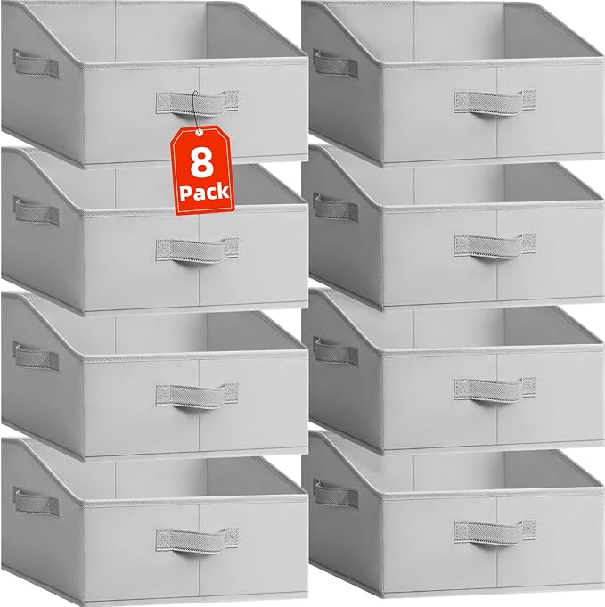 Closet Organizers Bins 8 Pack - Large Closet Shelf Organizer with Handles - Fabric Trapezoid Home Organization and Storage Baskets for Organizing Clothes Toy Blanket Towel Purse Hats by Criusia