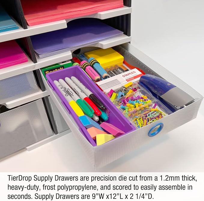 Ultimate Office TierDrop Supply Drawers, 9w x 12d x 2.25h, Set 2, Clear | Color-coded finger rings for easy access to contents; stores desk accessories and supplies; designed for TierDrop organizers - Image 4