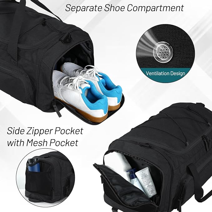 MIER Large Gym Bag for Men 60L Duffel Bag with Shoe Compartment | Lightweight & Durable Sports Duffles; Suited for Workout Fitness Travel Weekender; Water Resistant; Adjustable Shoulder Strap - Image 2