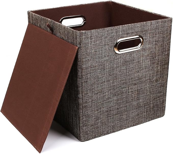 Posprica Storage Bins Cube Containers Boxes,Thick and Heavy Duty Fabric Drawers, 11×11 inch- Set of 4,Brown - Image 6