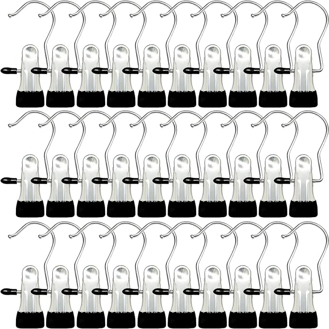Boot Hangers for Closet, 30 Pack Hanging Clips Hook Clothes Pins for Laundry, Hanger Clips Towel Clips Boot Organizer for Home and Travel, Clothespins Clip Hangers for Pants Hats Socks Gloves by Sylroal