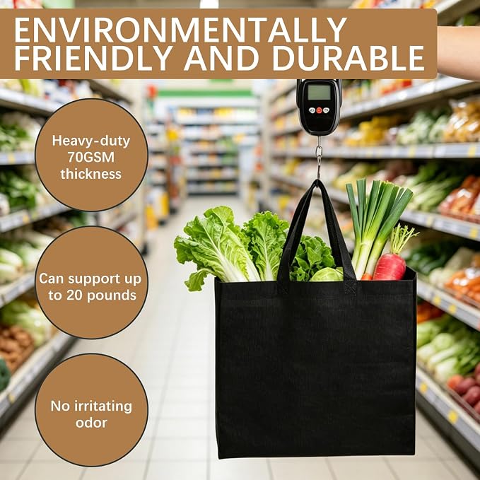 Reusable Grocery Bags 12.6 * 6.3 * 11.8 in - Non Woven Totes Bag with Reinforced Handles, Shopping Bags Bulk - Image 6