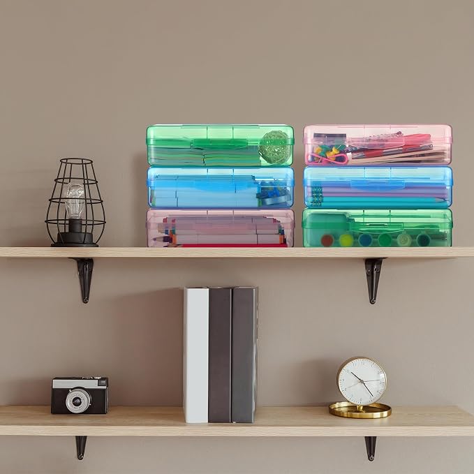 Fainne 24 Pack Clear Plastic Pencil Box,Light Pink, Light Blue,Mint Green | Stackable Organizer for School Supplies, Large Case for Crayons Markers, Snap-lid Keeps Stationery Secure, Bulk Set - Image 7
