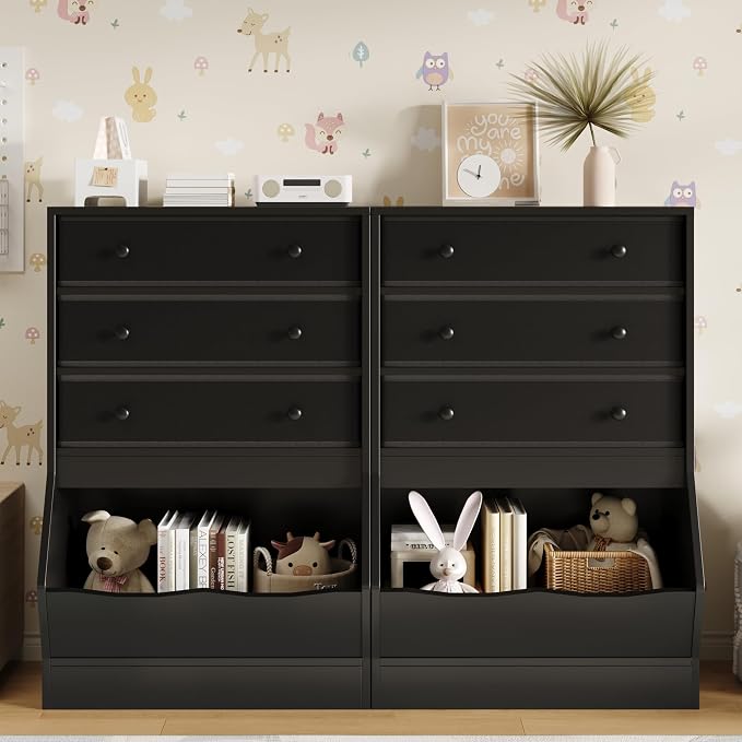 MHOM Toy Storage Organizer with Open Cube, Kids Bookshelf and Toy Storage with PU & Non-Woven Fabric Drawers, Small Book Shelf for Kids Rooms, Playroom and Nursery, Black - Image 5