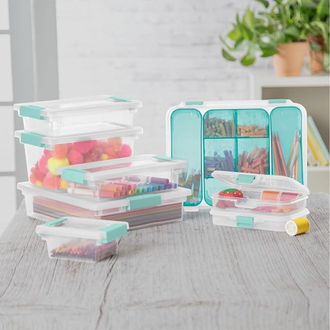Sterilite 4-Pack Clip Box, Stackable Clear Plastic Bins with Latching Lids, Medium - Writing, Arts or Crafts Supplies Storage Containers for Home, Office, Classroom and Workshop Organization - Image 5