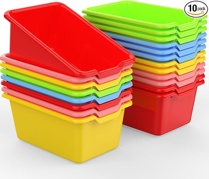 10 Pcs Plastic Book Bins Classroom Small Cubby Bins Stacking Bins Office Kids Storage Container Desk Organizer Basket for Home Nursery Playroom Classroom (10) by Unknown
