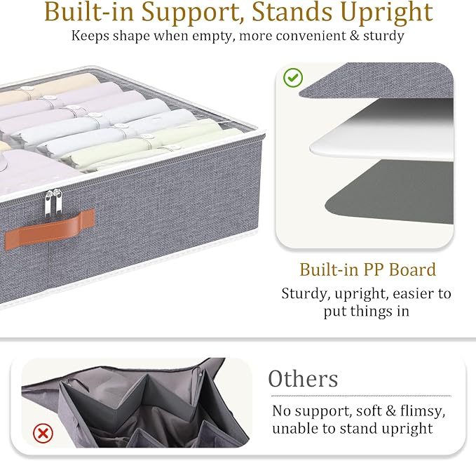 Yawinhe Pack of 2 Underbed Storage Bags, Foldable Clothes Storage with Clear Window, for Duvets, Clothes, 80 x 40 x 15 cm, Grey - Image 6