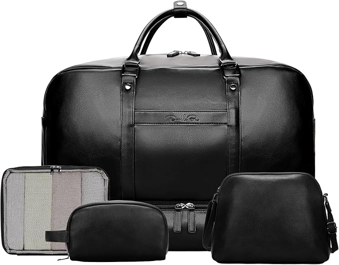 Large 4-in-1 Leather Duffle Bag for Travel Weekender Overnight Hospital Gym Bag for Men & Women, Carry On Airline Approved Personal Item Duffel Garment Bag Luggage with Shoe Compartment & Toiletry Bag by Unknown