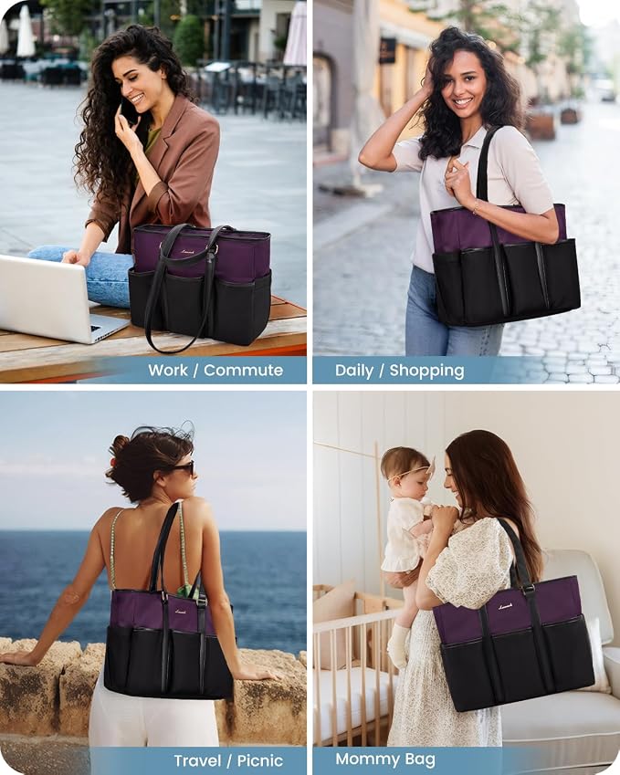 LOVEVOOK 17 Inch Laptop Tote Bag for Women Work, Teacher Tote Nurse Bag, Professional Utility Computer Bag For Work/Travel/College/Daily, Large Purse Handbag With Multi Pockets & Top Zipper - Image 9