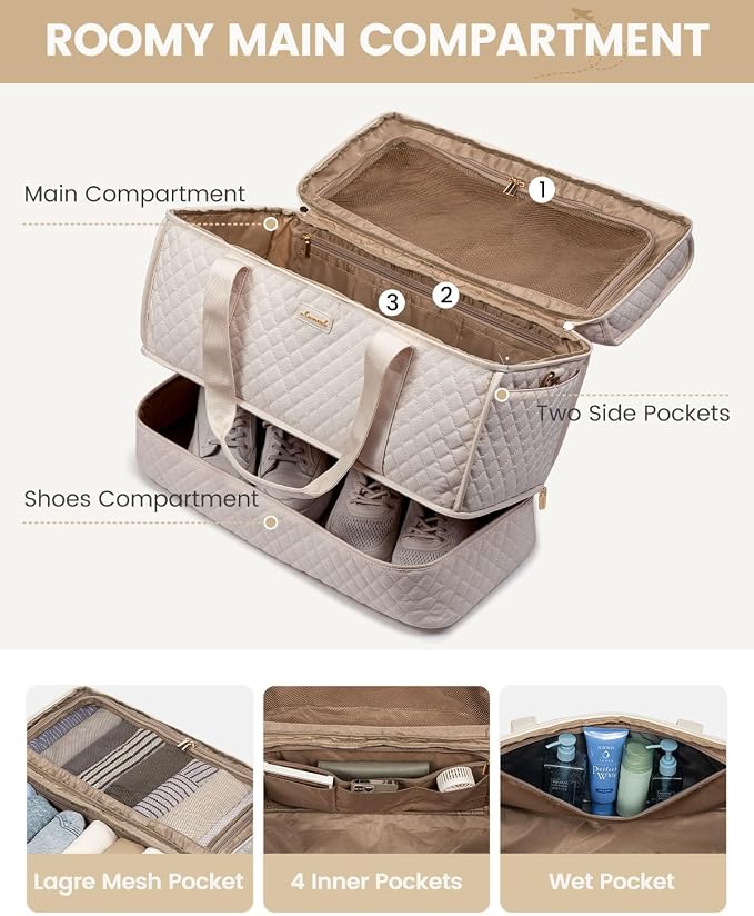 LOVEVOOK Large Travel Duffle Bag, Weekender Bags for Women With Shoe Compartment, Overnight Hospital Bag For Women Labor Delivery, Carry on Bag Personal Item Travel Bag, Yoga Gym Duffel Bag - Image 4