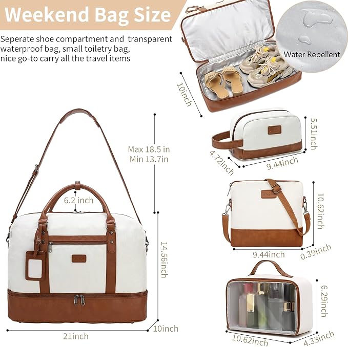 4PCS Weekender Bags for Women Large Overnight Weekend Travel Duffel Bags | Travel Bag Carry-on Tote Hospital Bag with Shoe Compartment Crossbody Toiletry Bag for Travel Business Gym Water Resistant - Image 3